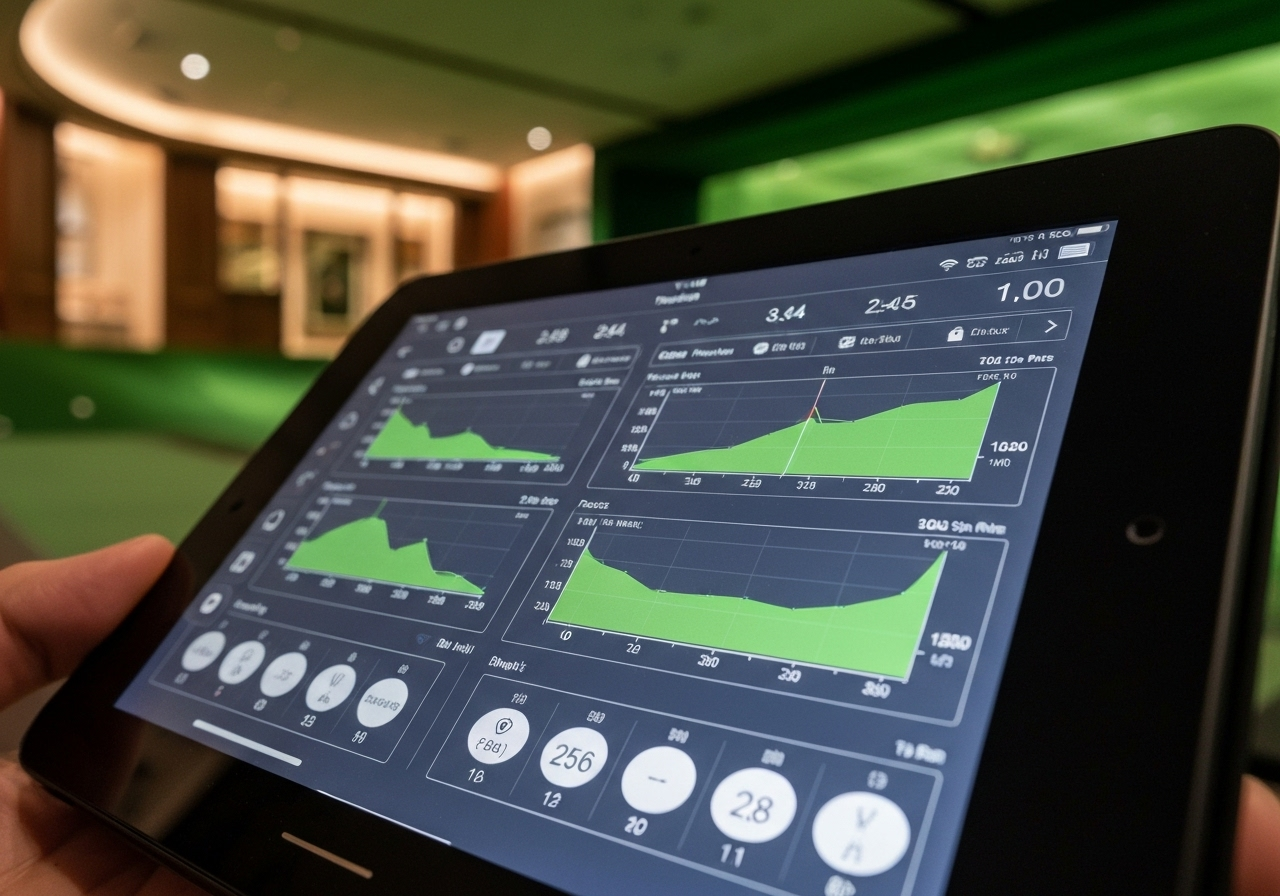 TrackMan(トラックマン)の画面に表示されたクラブパスやフェースアングルなどの詳細なゴルフスイングデータ分析結果。